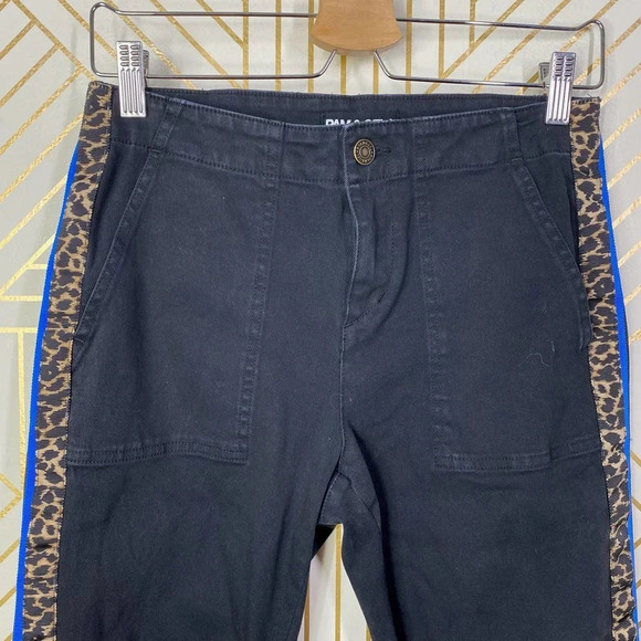 PAM & GELA Leopard Print Racer Stripe Cargo Pants Black Size US 28 - Picture 3 of 12